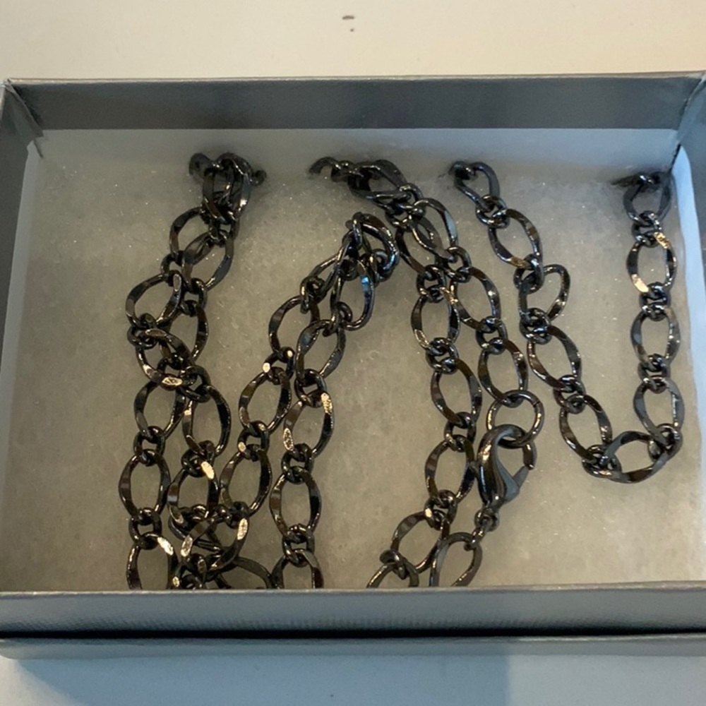Silver black 46 inch long chain necklace - new  NWOT Newman Marcus